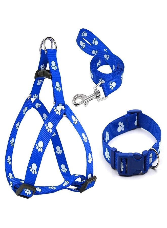 Smart Pups Dog Nylon Harness Colour May Very Panja Print Pack of 1Pcs Harness Leash and Collar Set (Blue) - Image 1